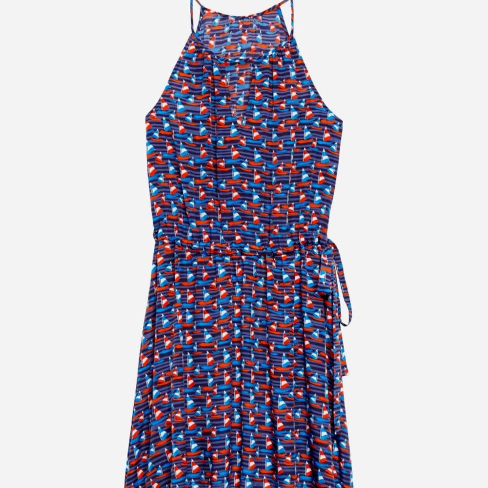 41 Hawthorn Strapless Dress in Navy, Red & White Sailboat Print